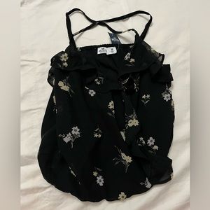 Black cross string cute shirt with flowers